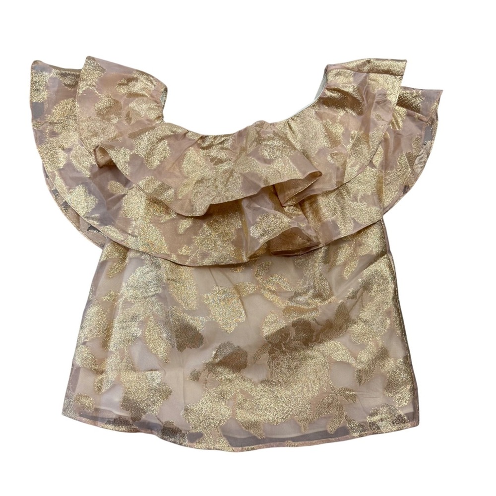 Lilly Pulitzer Trixie One Shoulder Ruffle Top Gold Organza Brocade Metallic XS - Picture 2 of 8